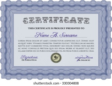 Diploma. Frame certificate template Vector.Cordial design. Printer friendly. 