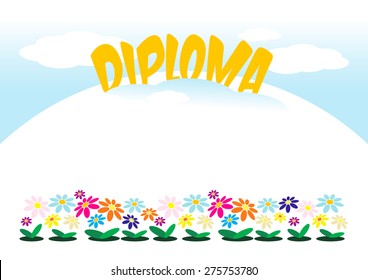 Diploma or frame for kids, girls, boys, women, grandmothers with a motif of flowers and butterflies for the awards, acknowledgments and rewards that can be used as a label, business card, album cover.