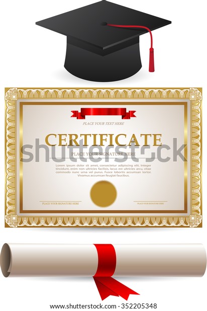 Diploma Gold Certificate Graduation Cap Isolated Stock Vector (Royalty ...