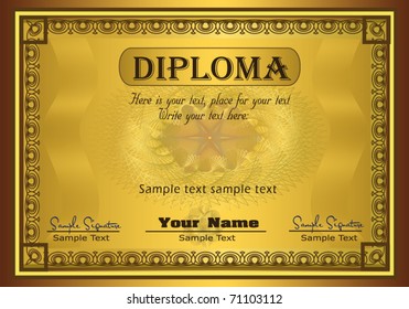 Diploma gold frame security vector template