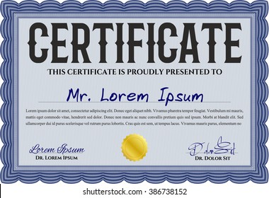 Diploma. Buen diseño. Con fondo. Borde, marco. Color azul.