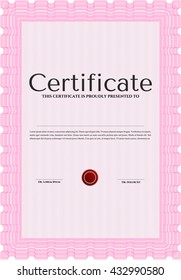 Diploma. Buen diseño. Con fondo. Borde, marco. Color rosa.