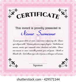 Diploma. Good design. Border, frame. With background. Pink color.