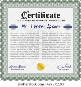 Diploma. Good design. Border, frame. With background. Green color.