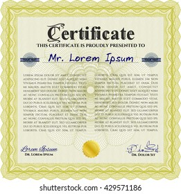 Diploma. Good design. Border, frame. With background. Yellow color.