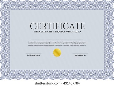 Diploma. Good design. Border, frame. With background. Blue color.