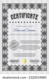 Diploma.  Good design.  With complex linear background.    Grey color.