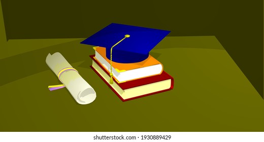 Diploma, Graduation hat and book.concept of Celebrate student graduation.vector illustration. easy to use and customize.