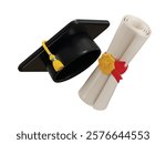 Diploma Graduation Rolled certificate with graduation cap icon 3d render concept of Graduation certificate icon vector illustration