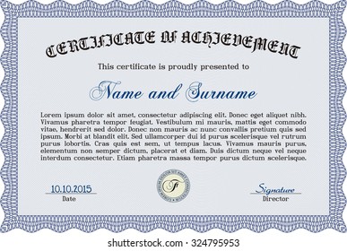 Diploma. With guilloche pattern. Artistry design. Border, frame.