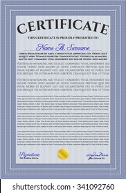 Diploma. With guilloche pattern and background. Border, frame.Sophisticated design. 