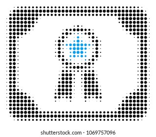 Diploma halftone vector pictogram. Illustration style is dotted iconic Diploma icon symbol on a white background. Halftone texture is circle blots.