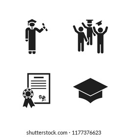 diploma icon. 4 diploma vector icons set. graduation, graduation cap and sealed diploma icons for web and design about diploma theme