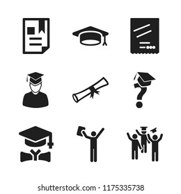 diploma icon. 9 diploma vector icons set. rolled diploma, mortarboard and degree icons for web and design about diploma theme