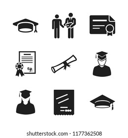 diploma icon. 9 diploma vector icons set. graduate, rolled diploma and certificate icons for web and design about diploma theme