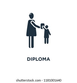 Diploma icon. Black filled vector illustration. Diploma symbol on white background. Can be used in web and mobile.