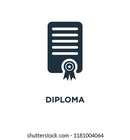 Diploma icon. Black filled vector illustration. Diploma symbol on white background. Can be used in web and mobile.