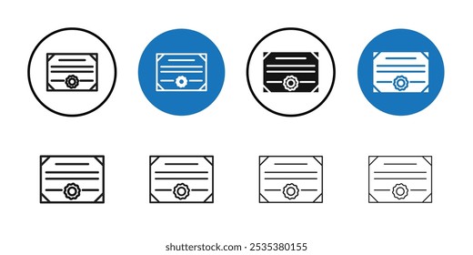 Diploma icon Black line art vector logo set