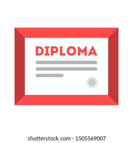 Diploma icon. Certificate in the frame. Document of university graduation. Isolated flat vector illustration