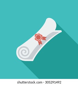 Diploma icon. Flat vector related icon with long shadow for web and mobile applications. It can be used as - logo, pictogram, icon, infographic element. Vector Illustration.