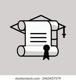 Diploma Icon for graduation with cap and scroll paper