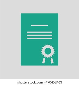 Diploma icon. Gray background with green. Vector illustration.