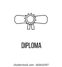 Diploma icon or logo line art style. Vector Illustration isolated on white background.