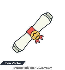 diploma icon logo vector illustration. Award medal symbol template for graphic and web design collection