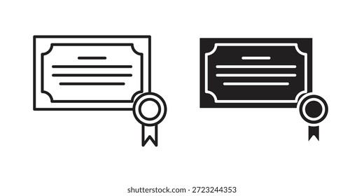 Esquema del icono del diploma y signo de Vector sólido, pictogramas lineales