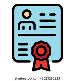 Diploma icon. Outline diploma vector icon color flat isolated