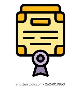Diploma icon outline vector. Frame certificate. Template award color flat