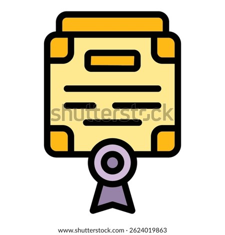 Diploma icon outline vector. Frame certificate. Template award color flat