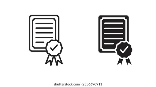 Diploma icon set in Thin line black color.