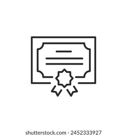 Diploma icon. Simple representation of a graduation diploma with a ribbon, indicating academic achievement or completion of a course. Ideal for educational, training programs. Vector illustration