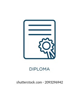 icono de diploma. Icono de contorno de diploma lineal delgado aislado en fondo blanco. Señal de diploma de vectores de línea, símbolo para web y móvil
