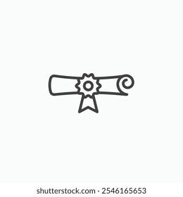 Diploma icon in thin outlined.