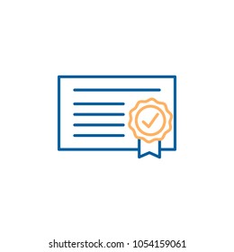 Diploma icon. Vector quality certificate with seal. Thin line illustration design