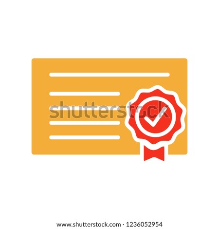 Diploma icon. Vector quality certificate with seal. Flat glyph illustration design