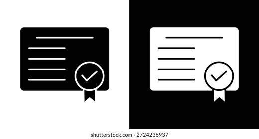 Diplom-Icons flaches Vektorkonzept. Schwarzweißillustrationen