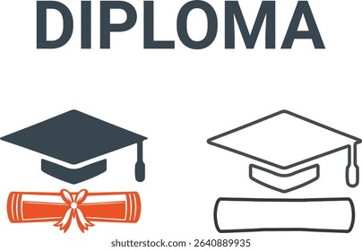 Diploma icons, Line art icons qualification pack symbol vector