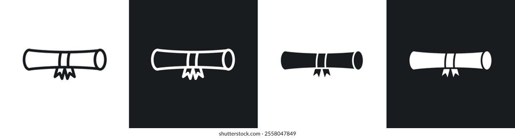 Diploma icons pack in black and white filled and outlined versions.