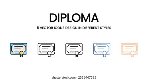 Diploma icons set five different style vector stock illustration