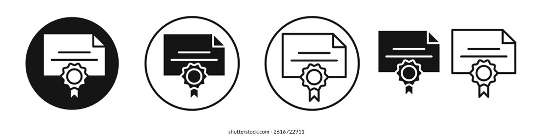 Diploma icons set in solid black and stroke line style