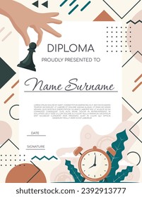 Diploma para niños. plantilla de diseño de ajedrez 