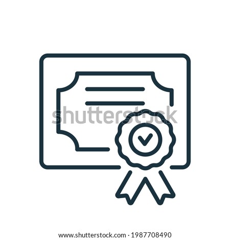 Diploma Line Icon. Certificate with License Badge Linear Icon in flat style. Winner Medal Outline Pictogram. Award, Grant, Diploma. Editable stroke. Vector illustration.