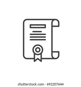 Diploma line icon, outline vector sign, linear style pictogram isolated on white. Certificate symbol, logo illustration. Editable stroke. Pixel perfect vector graphics