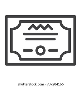 Diploma line icon, outline vector sign, linear style pictogram isolated on white. Symbol, logo illustration. Editable stroke. Pixel perfect graphics