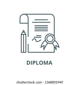 Diploma line icon, vector. Diploma outline sign, concept symbol, flat illustration