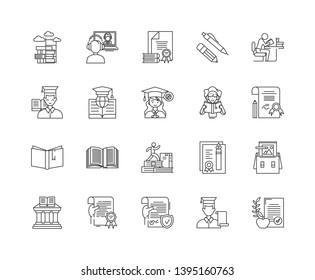 Diploma line icons, signs, vector set, outline illustration concept 