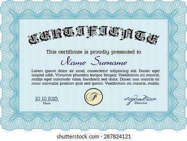Diploma. With linear background. Complex design. Vector illustration.